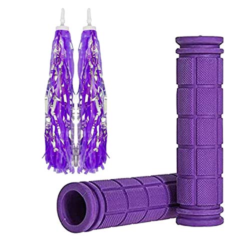 Bike Handle Grips with Tassel Streamers for Girls Boys and Purple & Streamers